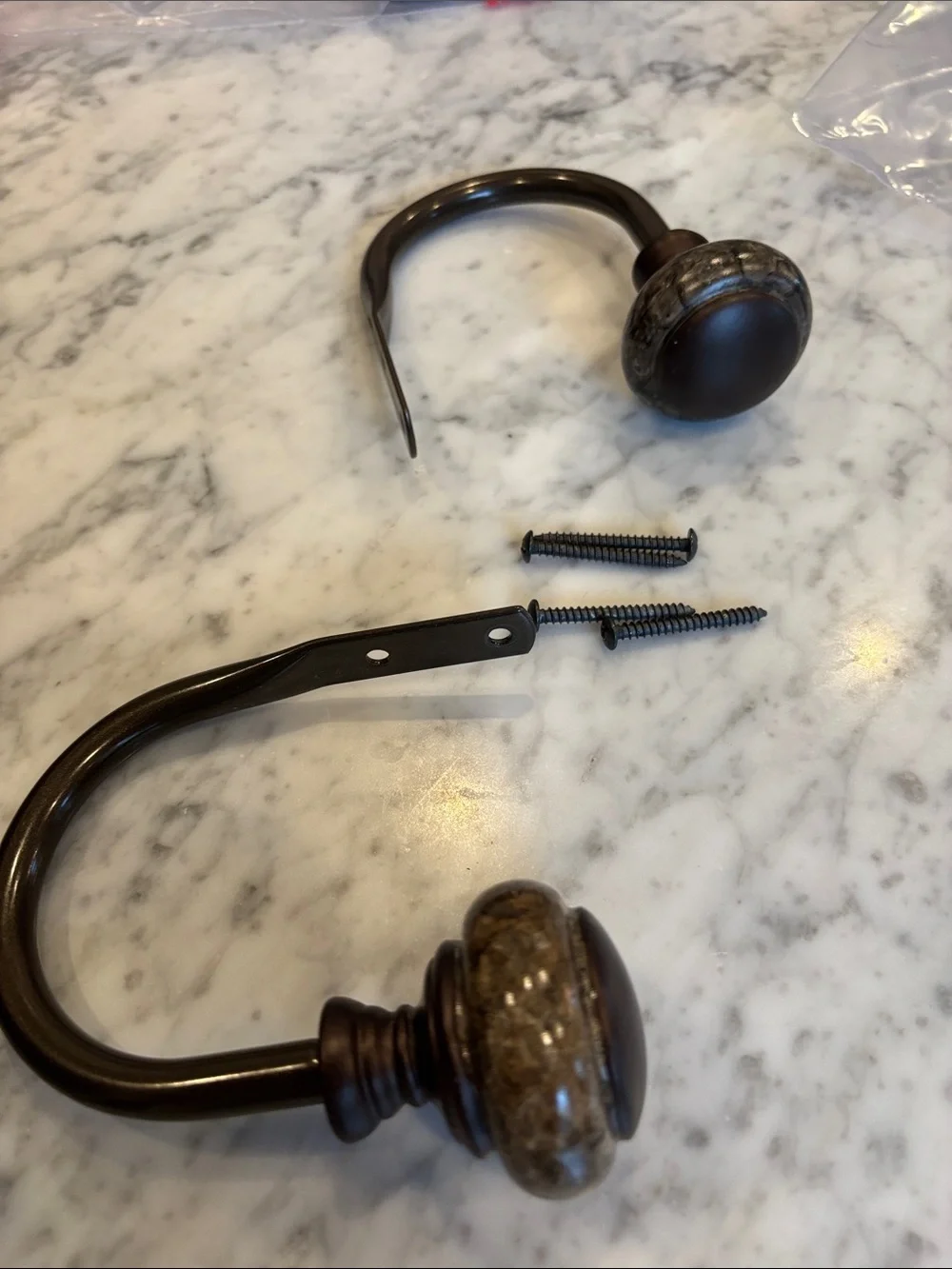 Round Brown Ceramic Curtain Hooks- Set of 2 for $6.  4 sets available
